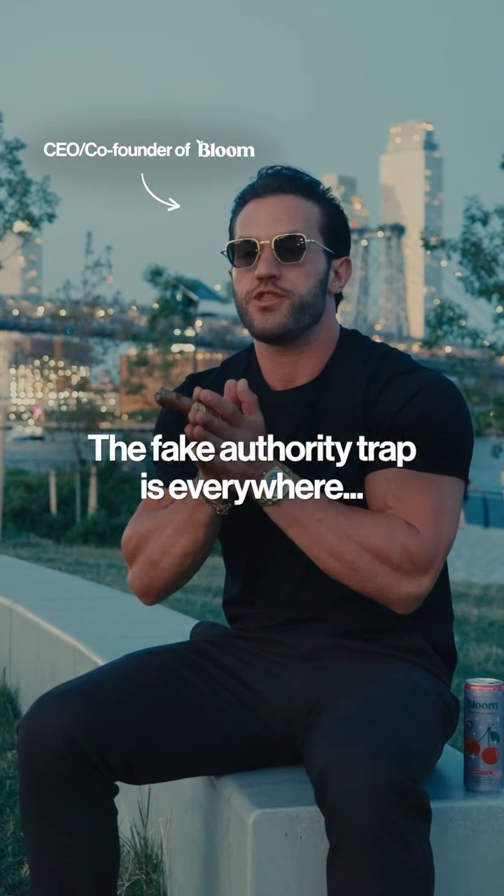 Greg LaV reel: label "CEO/Co-founder of Bloom" with a thin curved arrow down to his head