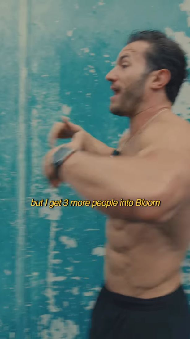 Greg LaV reel: yellow italic caption "but I get 3 more people into Bloom" over b-roll